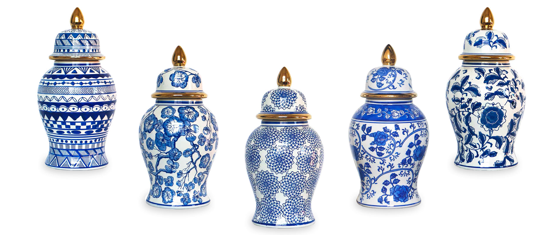 Blue and White Ceramic Urns