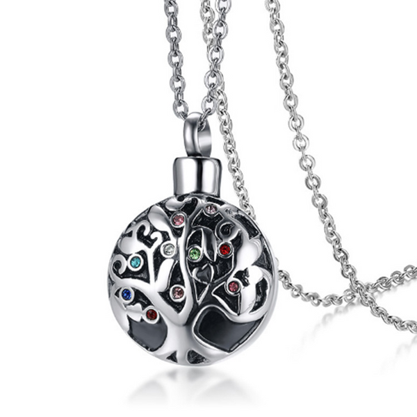 Bijou commémoratif pour cendres | Collier rond arbre de vie | Cadeau personnalisé pour un être cher