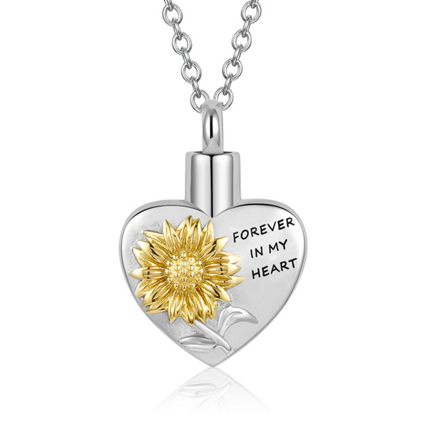 Bijou funéraire pour cendres | Pendentif urne tournesol | Cadeau personnalisé pour un être cher