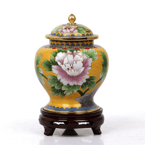 Oriental Art Urns For Ashes | CHINA Cloisonne Keepsake Urn | General Jar with Peony Pattern