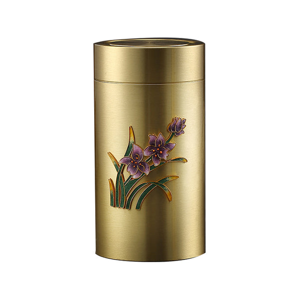 Cloisonne Orchid Brass Urns