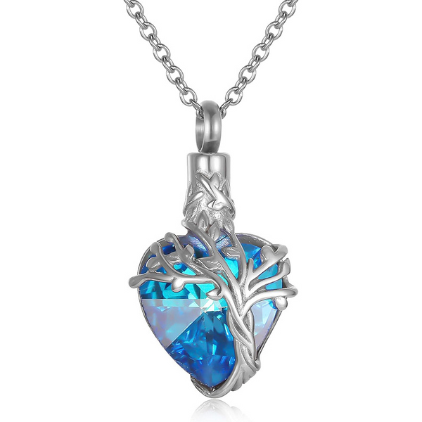Bijoux funéraires | Collier urne en forme de cœur avec motif arbre de vie | Cadeau personnalisé pour un être cher