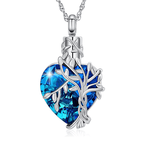 Bijou funéraire | Collier urne en forme de cœur avec arbre de vie | Cadeau funéraire personnalisé pour un être cher