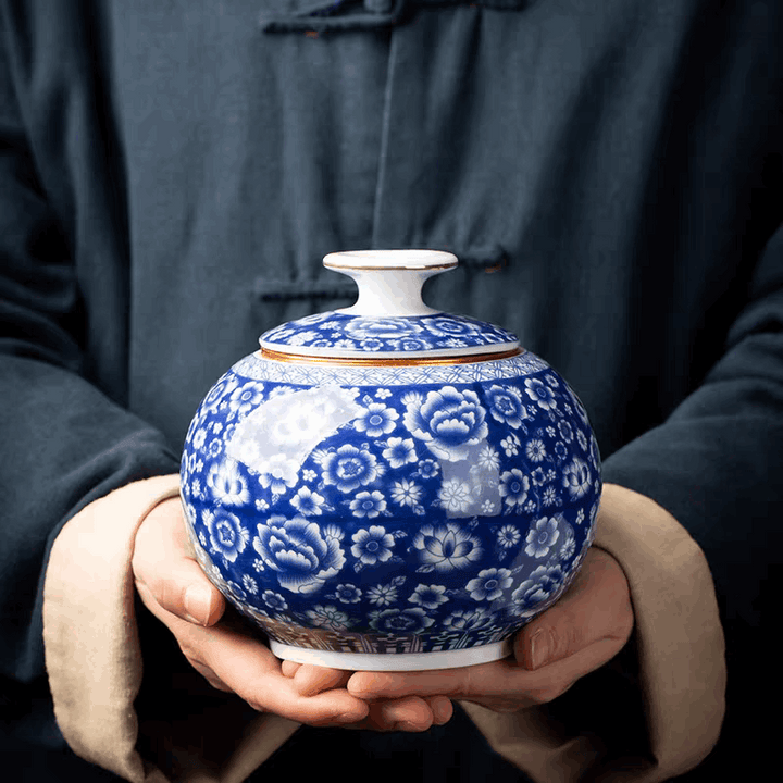 Blue and White Ceramic Urns Small Urns