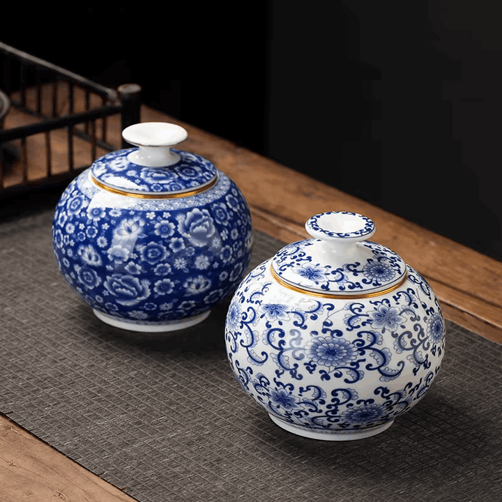 Blue and White Ceramic Urns Small Urns