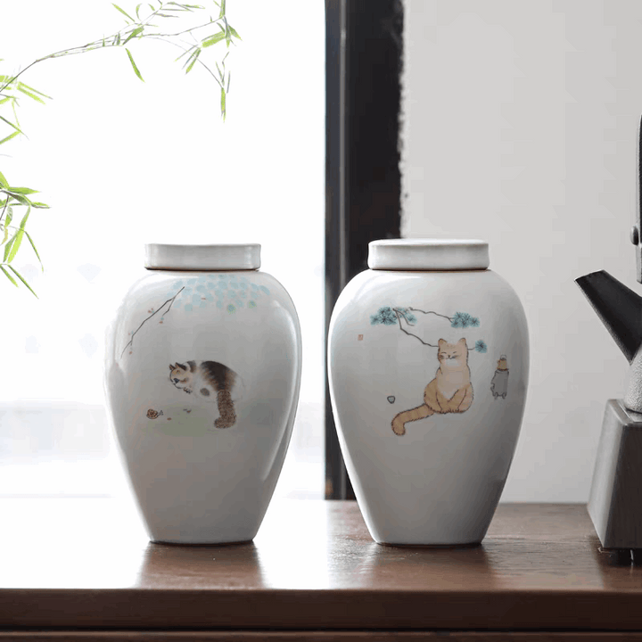 Hand-painted Cat Memorial Urn