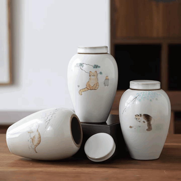 Hand-painted Cat Memorial Urn