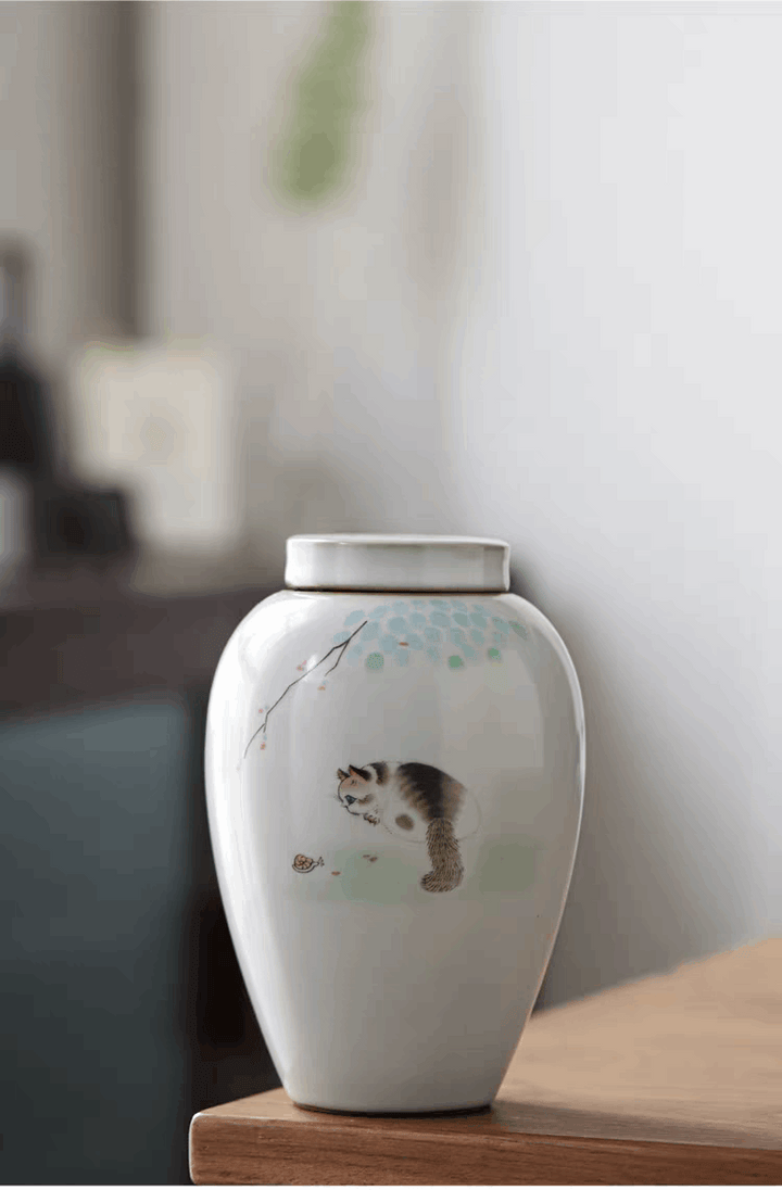 Hand-painted Cat Memorial Urn
