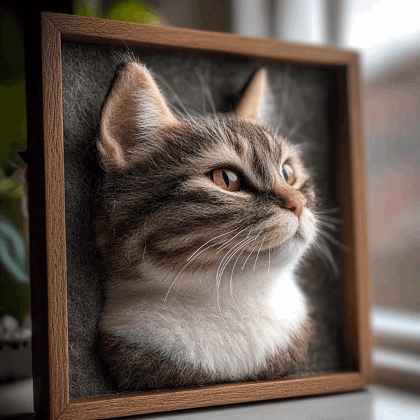 3D Wool Felt Pet Portrait | Cat Memorial Frame | 3D Pet Head Photo Frame