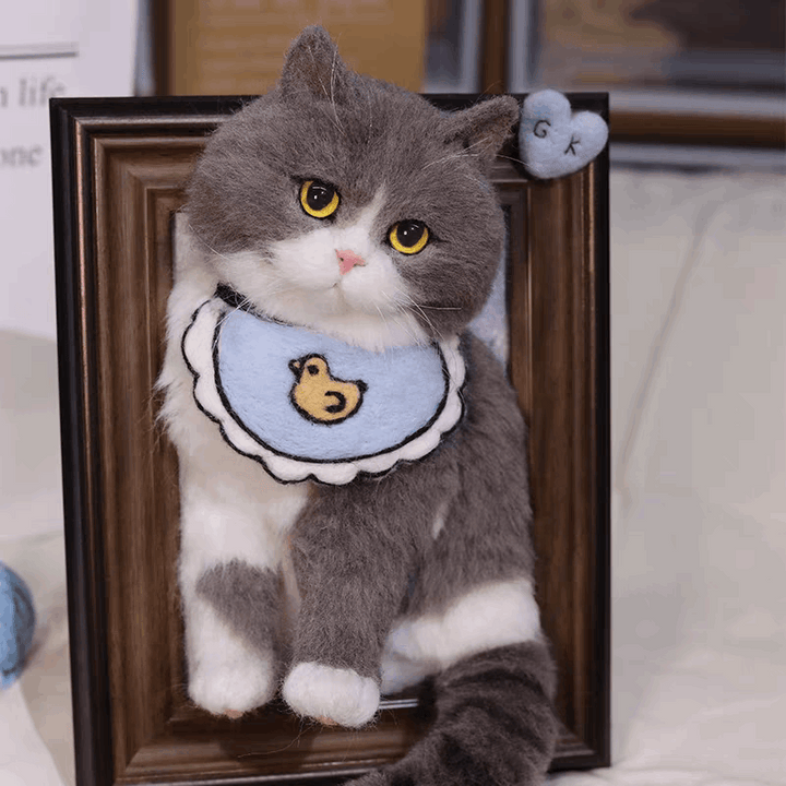 Custom Needle Felted Pet Portrait Cat Memorial Frame