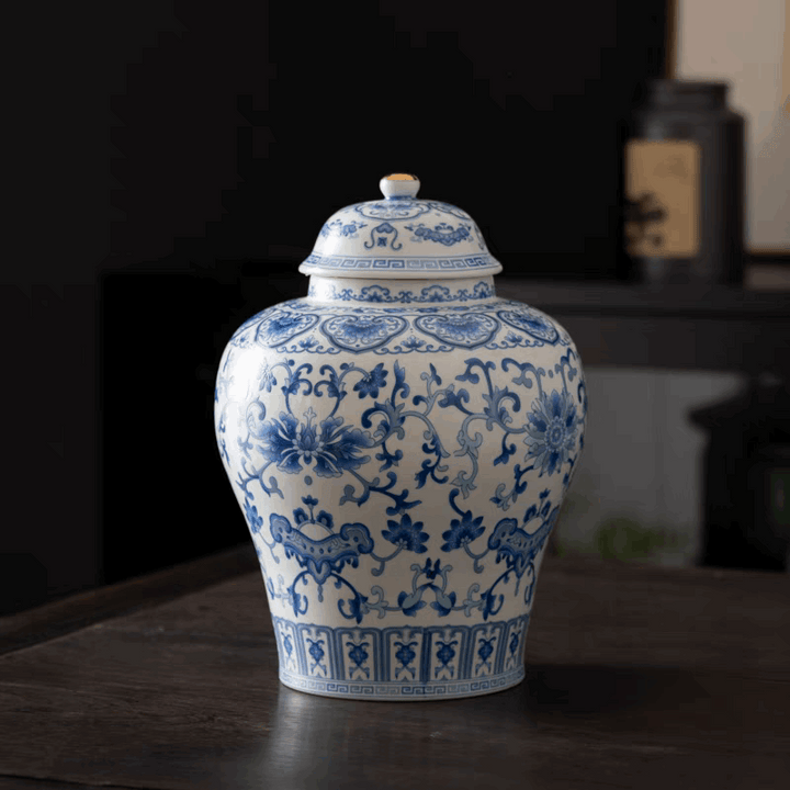 Vintage Underglaze blue lotus-pattern Chinese Ginger Jar
