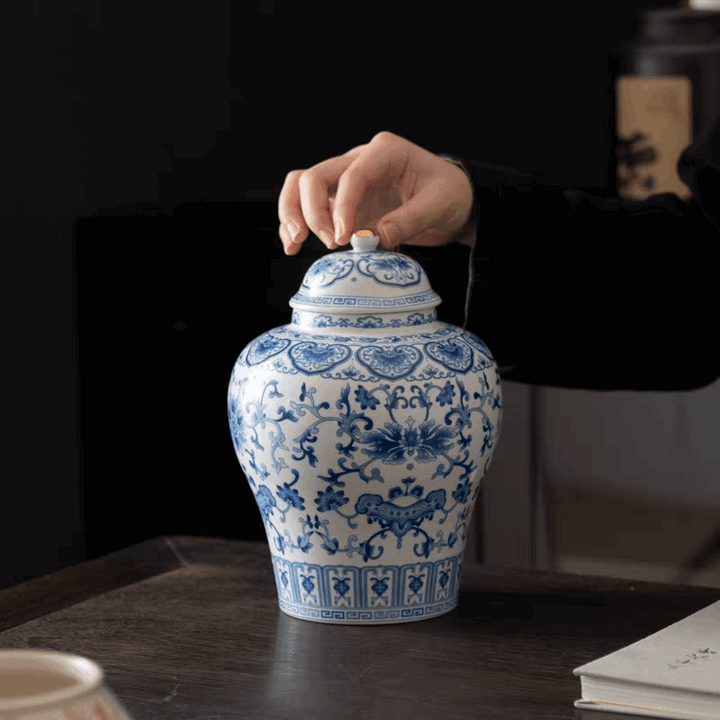 Vintage Underglaze blue lotus-pattern Chinese Ginger Jar