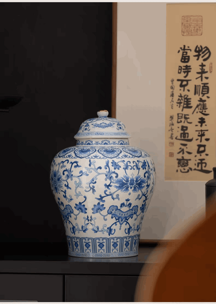 Vintage Underglaze blue lotus-pattern Chinese Ginger Jar