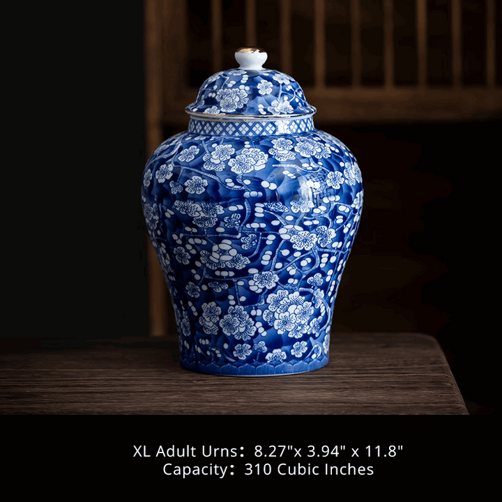 Blue and White Ceramic Urns