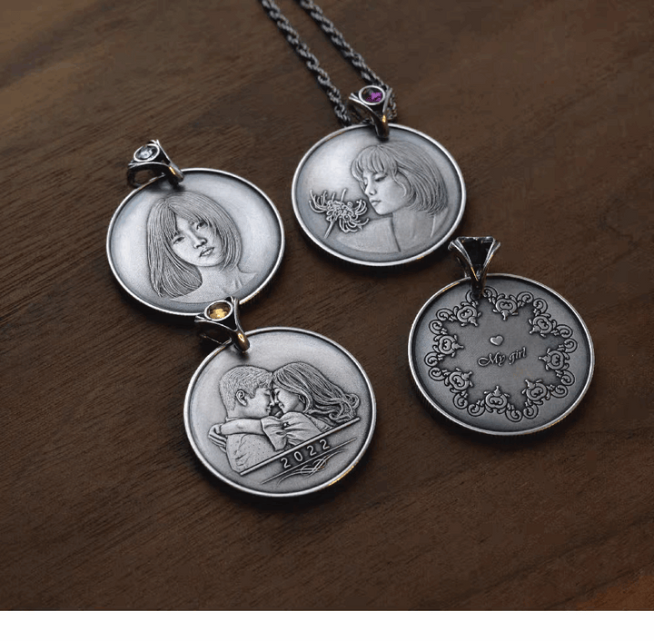 Sterling Silver Relief Pendant | Portrait Memorial Customization