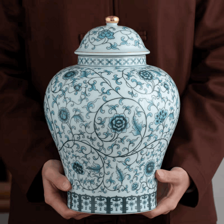 Blue lotus-pattern Chinese Ginger Jar