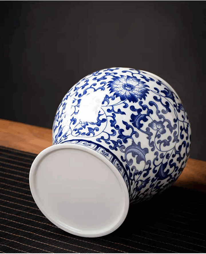Blue lotus-pattern Chinese Ceramic Urn