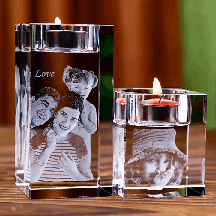 Laser Engraved Photo Crystal Candle Holder