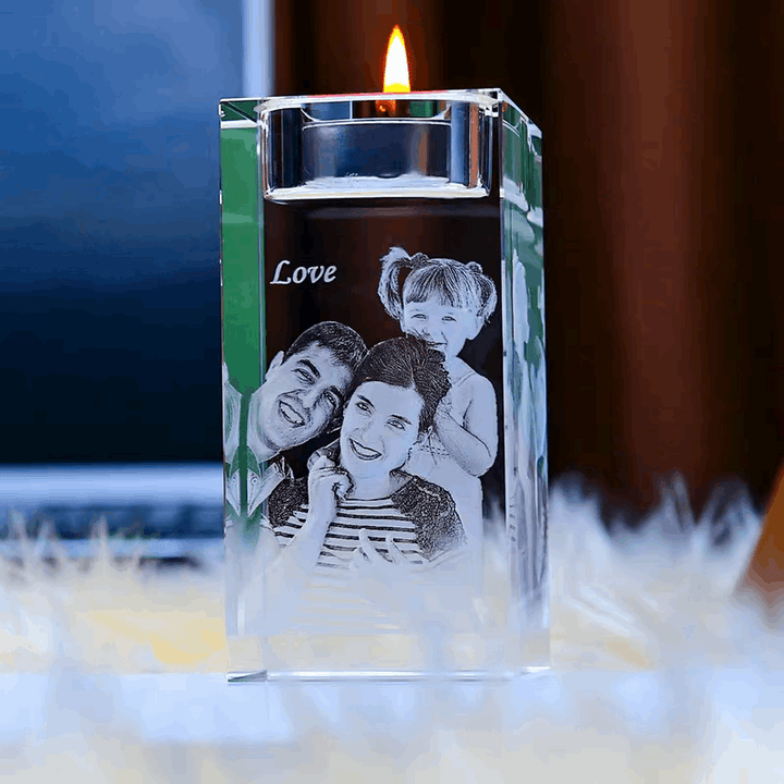 Laser Engraved Photo Crystal Candle Holder