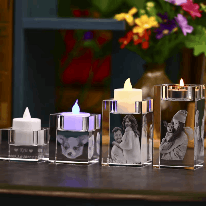 Laser Engraved Photo Crystal Candle Holder