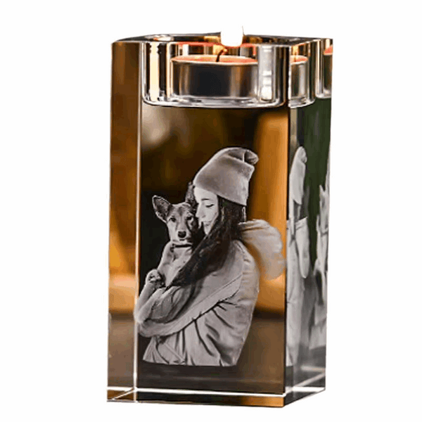 Laser Engraved Photo Crystal Candle Holder