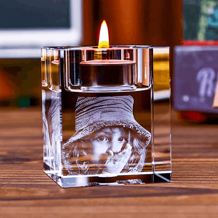 Laser Engraved Photo Crystal Candle Holder