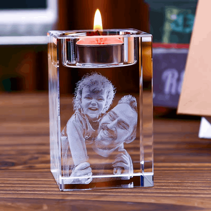 Laser Engraved Photo Crystal Candle Holder
