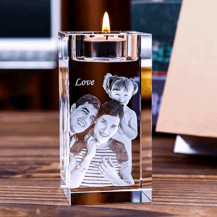 Laser Engraved Photo Crystal Candle Holder
