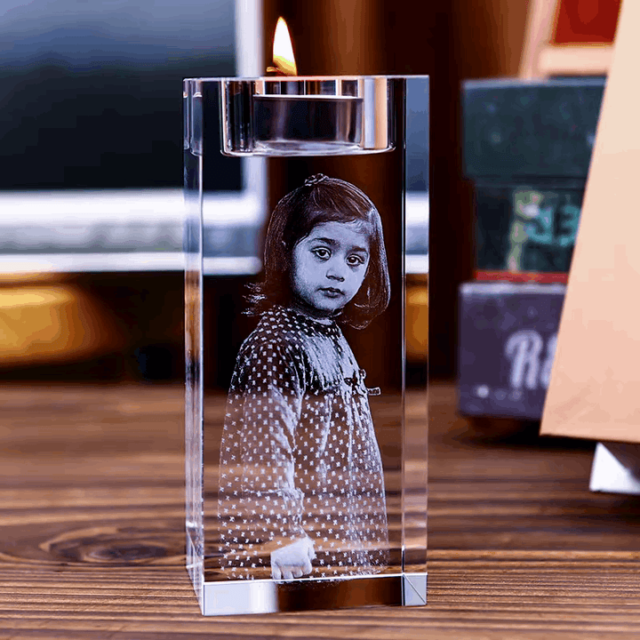 Laser Engraved Photo Crystal Candle Holder