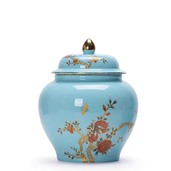 Oriental Art Urns For Ashes | Blue Medium Memorial Urn | Keepsake Urn | Artistic Urn