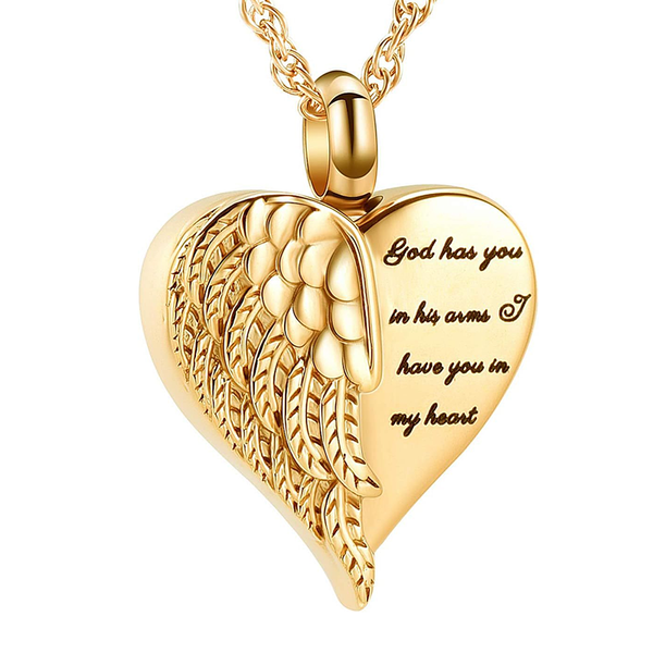 Bijou funéraire pour cendres | Collier urne en forme de cœur et d'ailes d'ange | Cadeau personnalisé pour un proche disparu