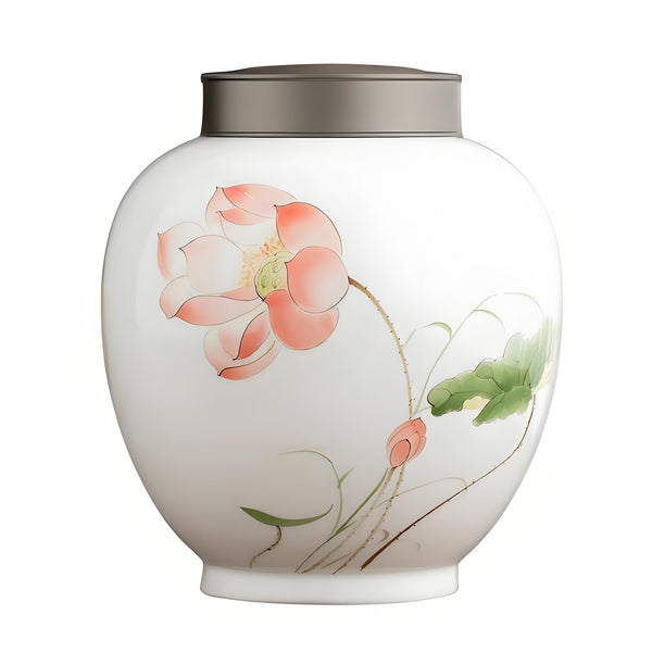 Oriental Art Urns For Ashes | Large Hand-Painted Ceramic Urn | Cremation Memorial Urn