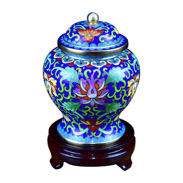 Oriental Art Urns For Ashes | Colorful Lotus-patterned Urn | Cloisonne Enamel Urns From China