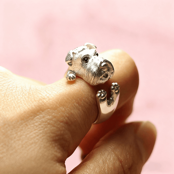 Cadeau personnalisé pour femme : une bague en argent faite main en forme de schnauzer | Cadeau commémoratif pour animal de compagnie