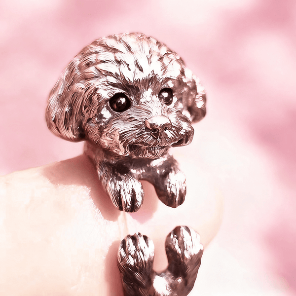 Cadeau personnalisé pour femme : une bague en argent faite main en forme de chien en peluche | Cadeau commémoratif pour animal de compagnie