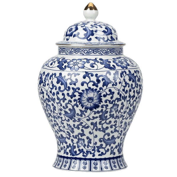 Blue lotus-pattern Chinese Ceramic Urn