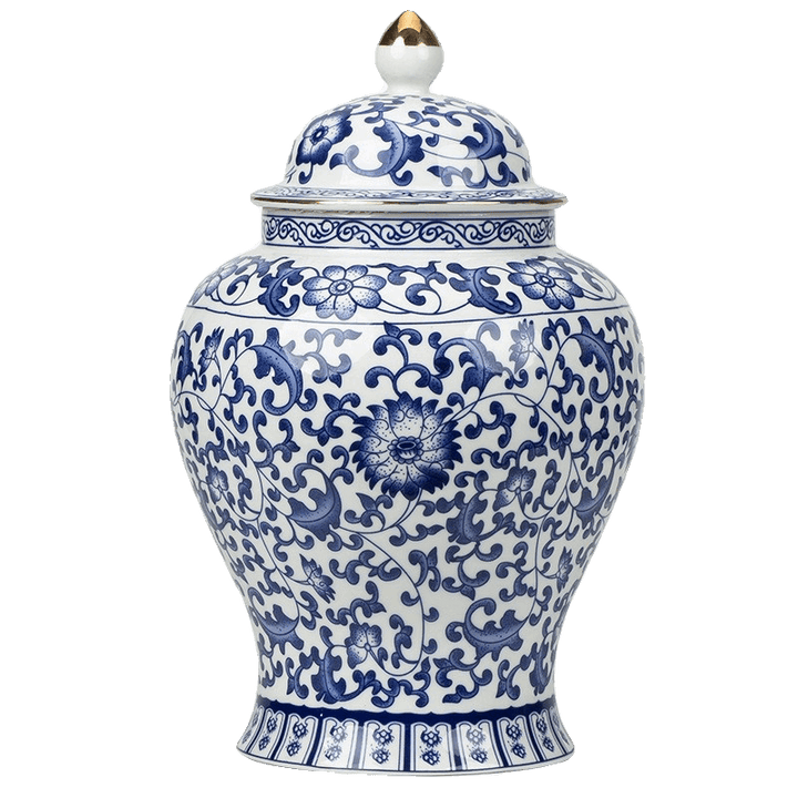 Blue lotus-pattern Chinese Ceramic Urn
