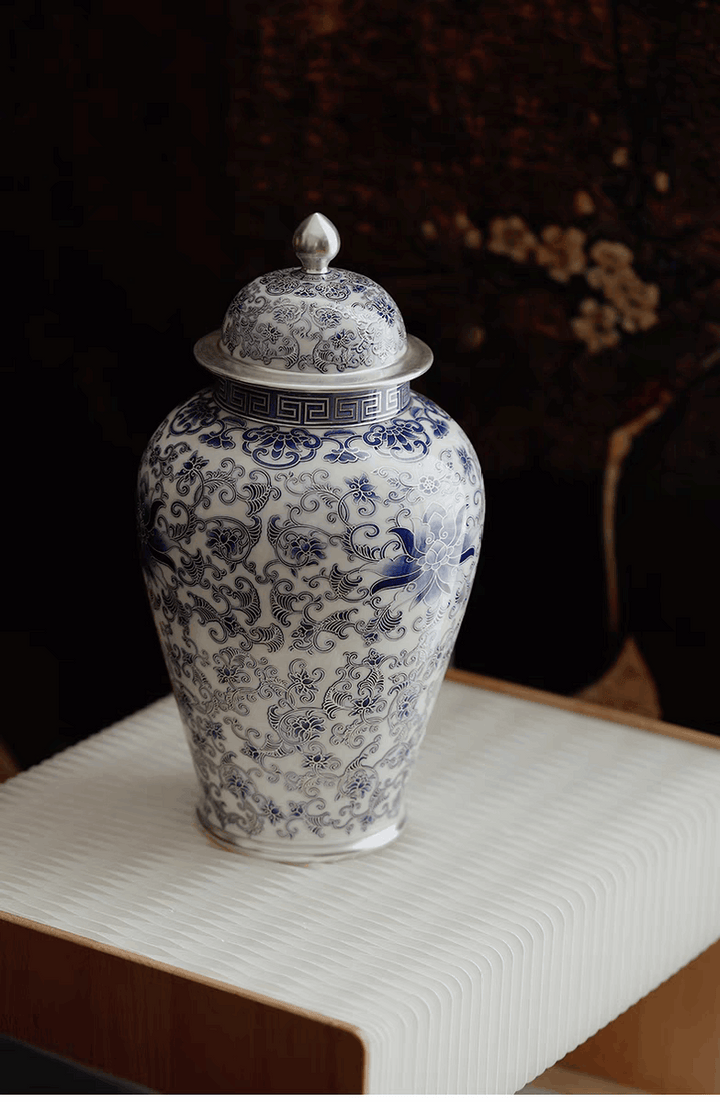 Silver-gilt Blue-and-white General's Jar Urn