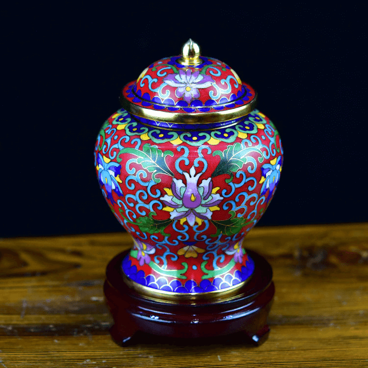 Oriental Art Urns For Ashes | Colorful Lotus-patterned Urn | Cloisonne Enamel Urns From China