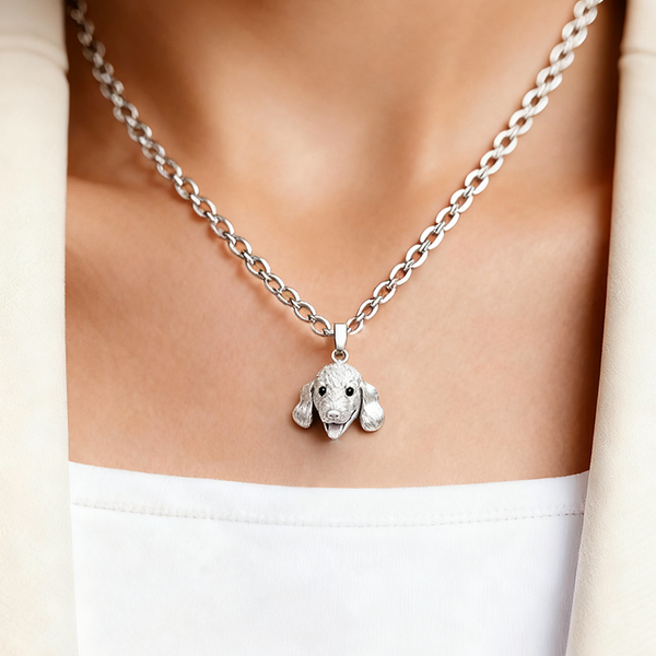 Cadeau personnalisé pour votre Bedlington : un pendentif commémoratif en argent fait à la main à partir de son portrait