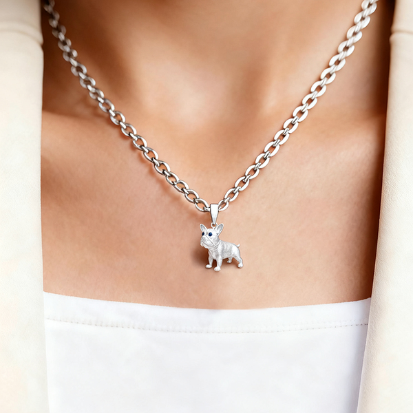 Cadeau personnalisé pour votre bouledogue français : un pendentif commémoratif en argent fait main à partir de son portrait