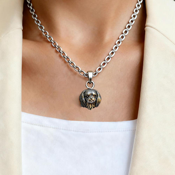 Cadeau personnalisé pour votre Pékinois : un pendentif commémoratif en argent fait main à partir de son portrait