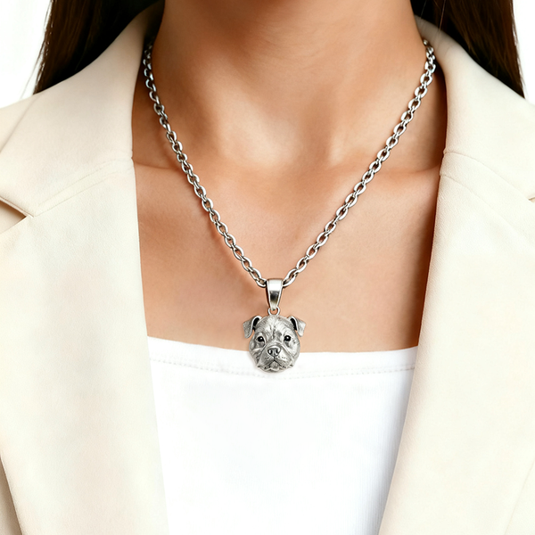 Cadeau personnalisé pour votre chien Pitbull : un pendentif commémoratif en argent fait à la main à partir de son portrait