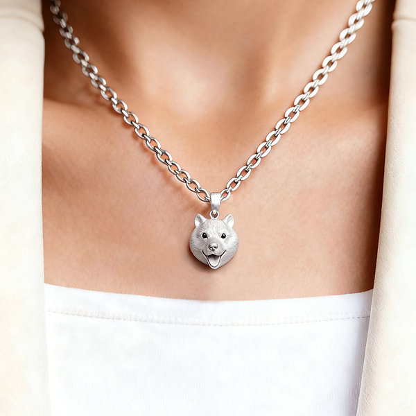 Cadeau personnalisé pour votre Shiba Inu : un pendentif commémoratif en argent fait main à partir de son portrait