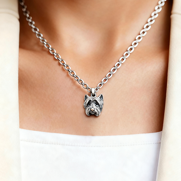 Cadeau personnalisé pour votre chien West Highland : un pendentif commémoratif en argent fait main à partir de son portrait