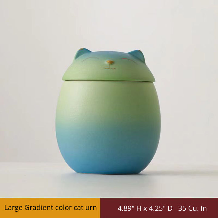 Gradient green to blue cat urn