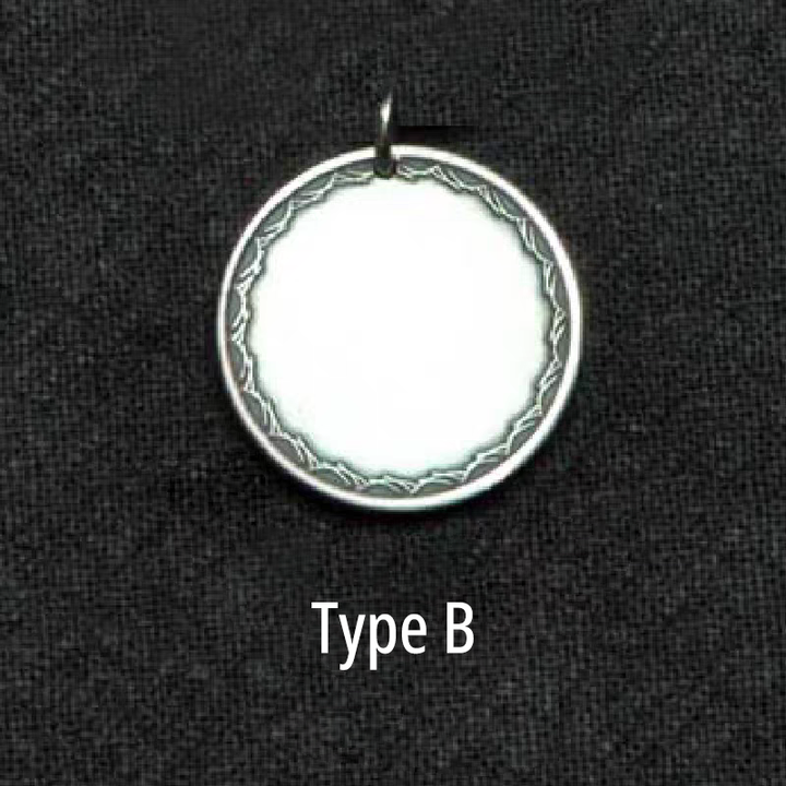 Silver pendant with intricate design on a black background, labeled 'Type B'.