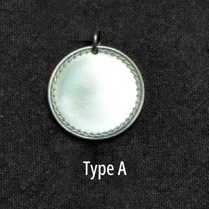 Round pendant with decorative border on a black background, labeled 'Type A'.