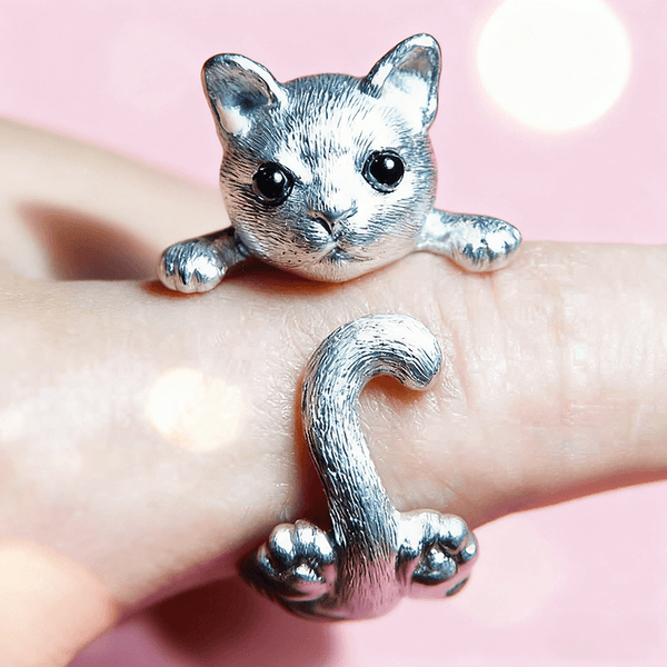 Cadeau personnalisé pour femme : une bague chat en argent faite main | Cadeau commémoratif pour animal de compagnie