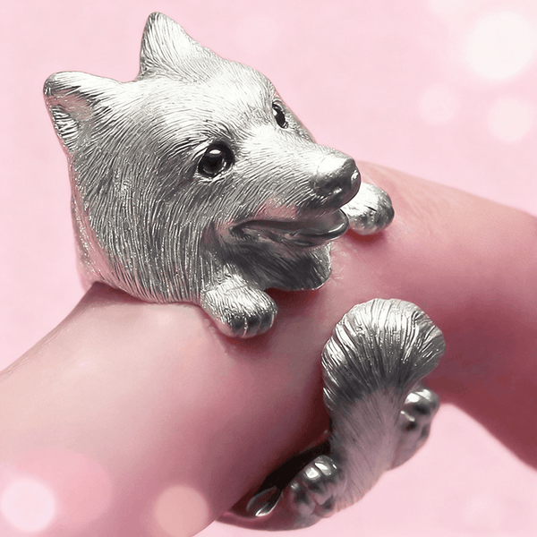 Cadeau personnalisé pour femme : une bague Samoyède en argent faite main | Cadeau commémoratif pour animal de compagnie